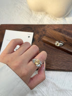 黃水晶花苞鈦鋼戒指