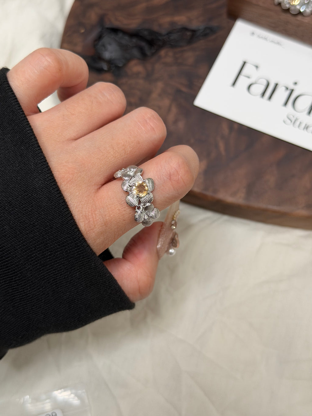 黃水晶花花戒指