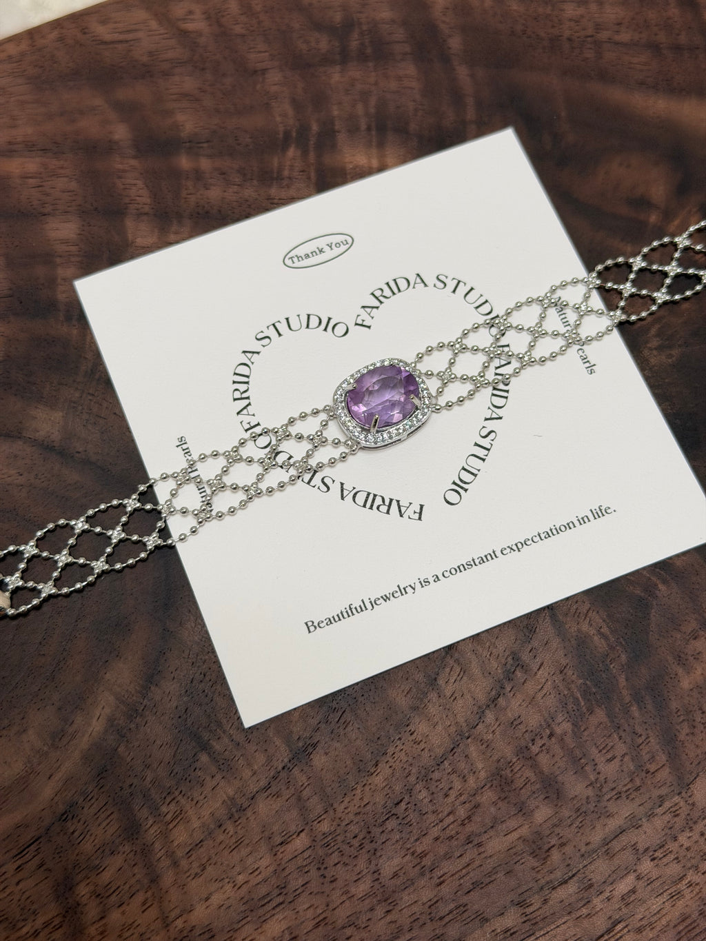 蕾絲方鑽紫水晶手鏈