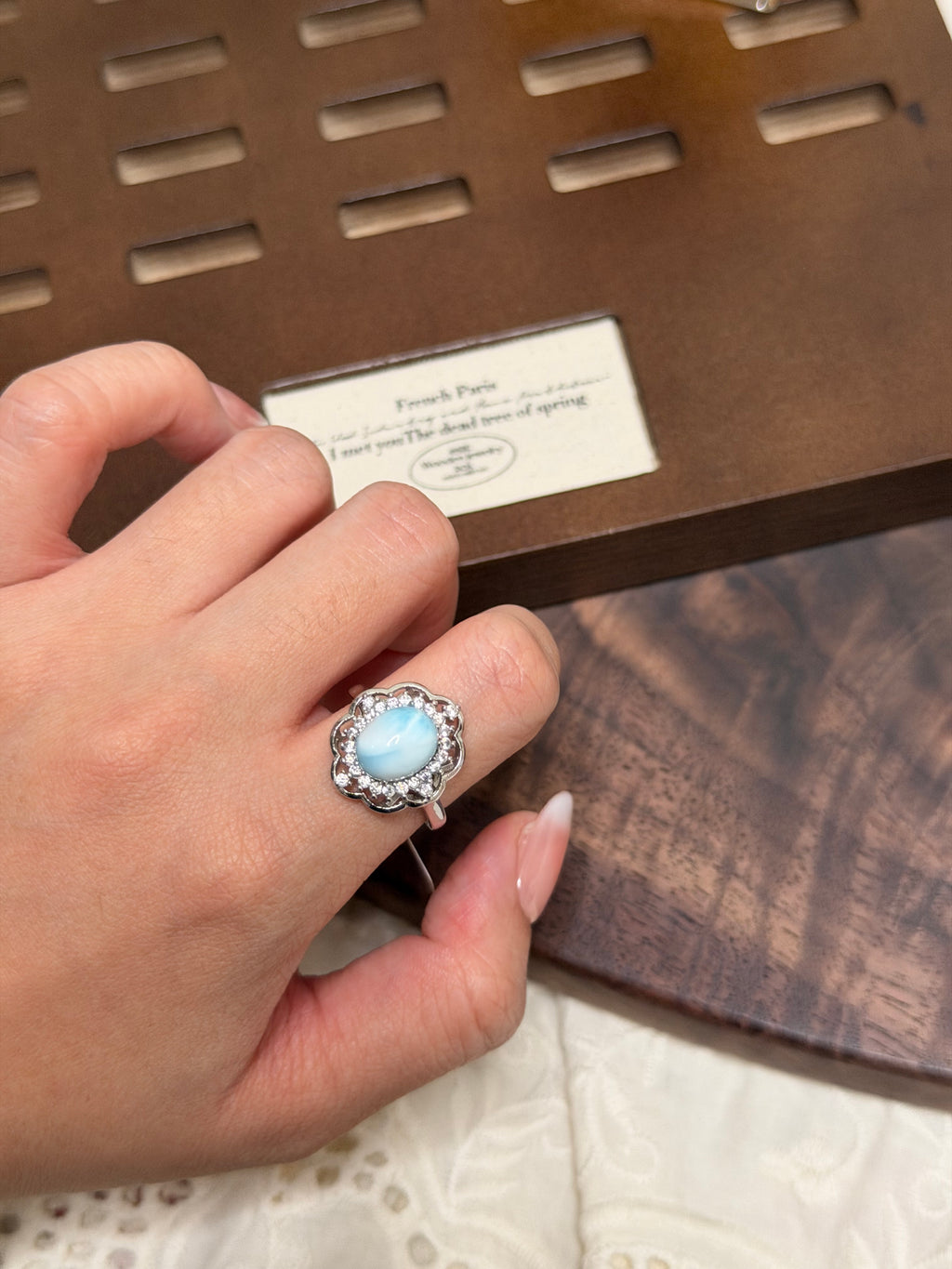 復古輕奢海紋石戒指