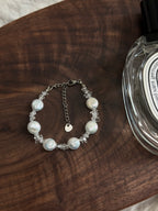 白水晶鈕扣珍珠手鏈