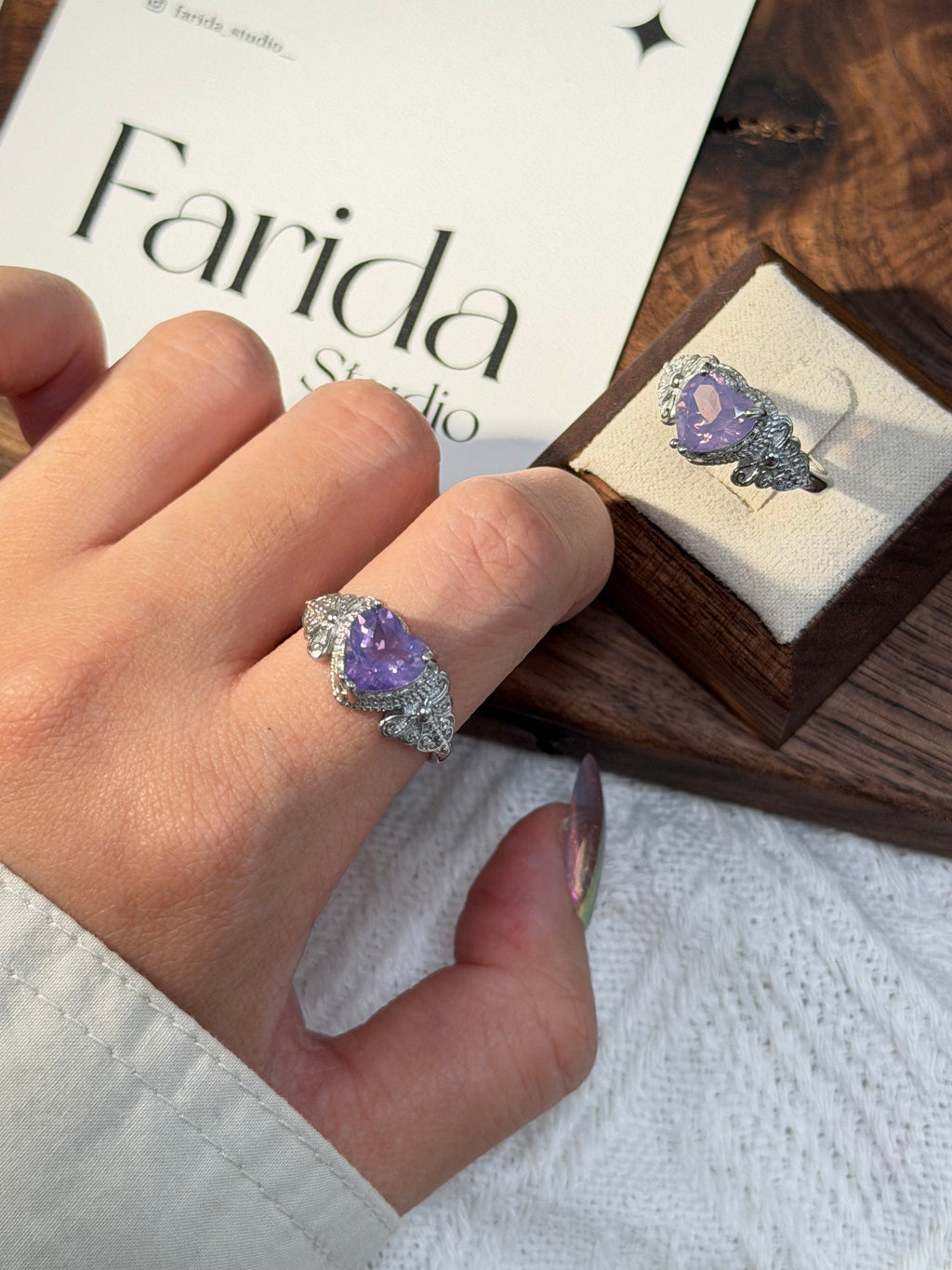 愛心紫玉晶鈦鋼戒指