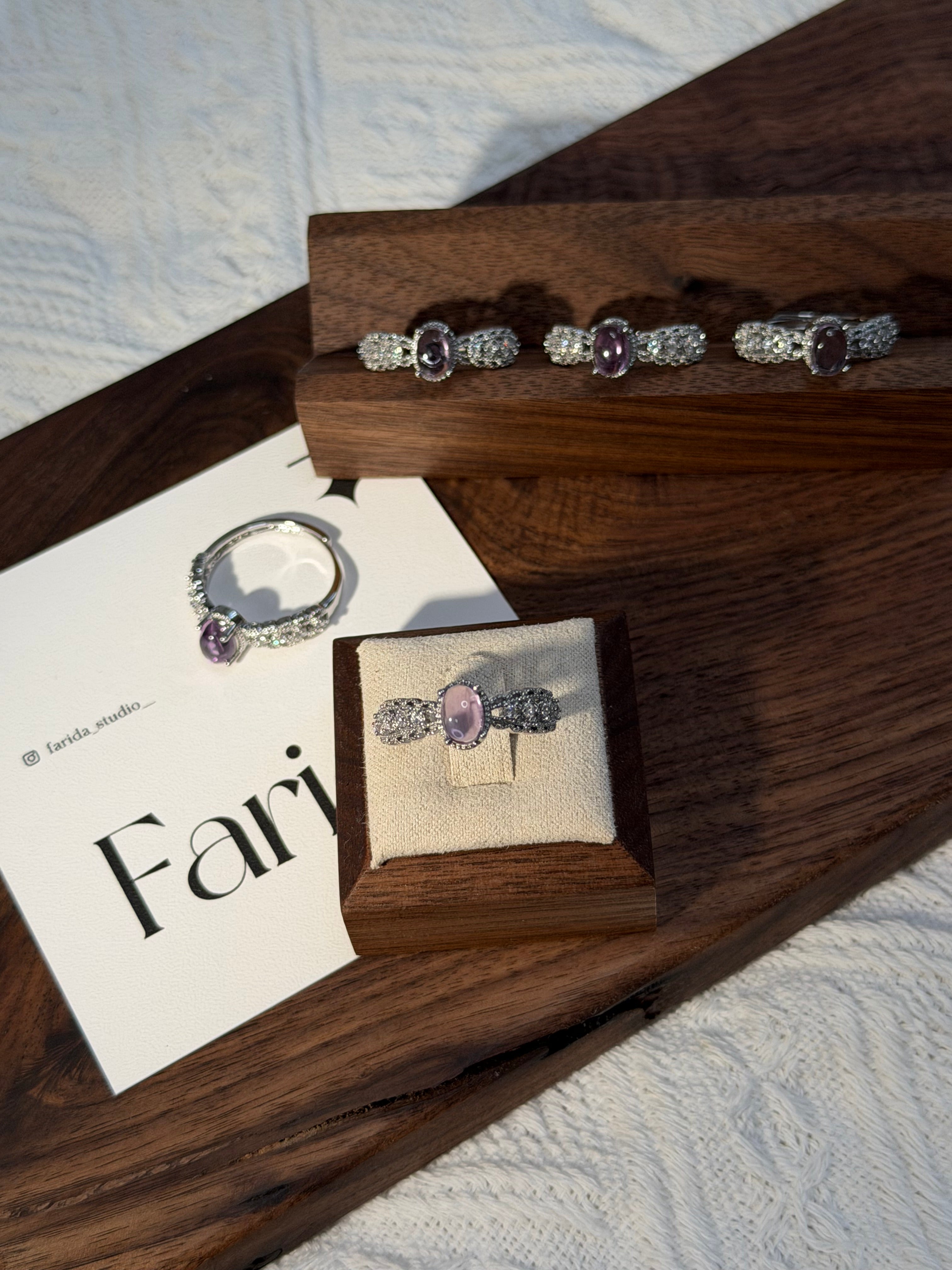 蕾絲冰透紫水晶鈦鋼戒指