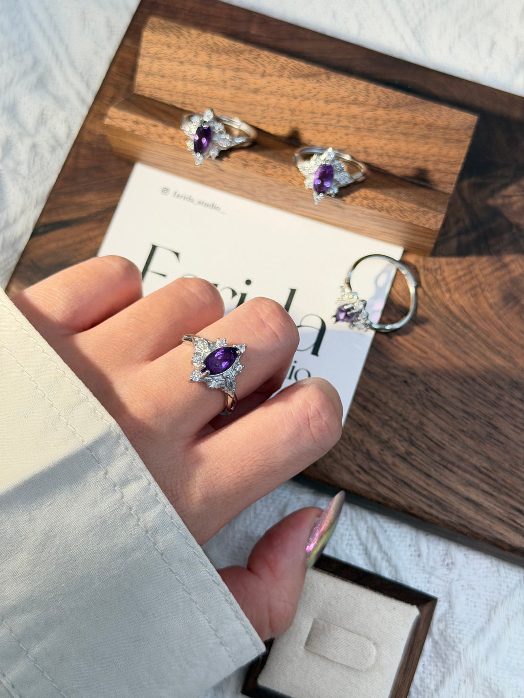 紫水晶馬眼鈦鋼戒指