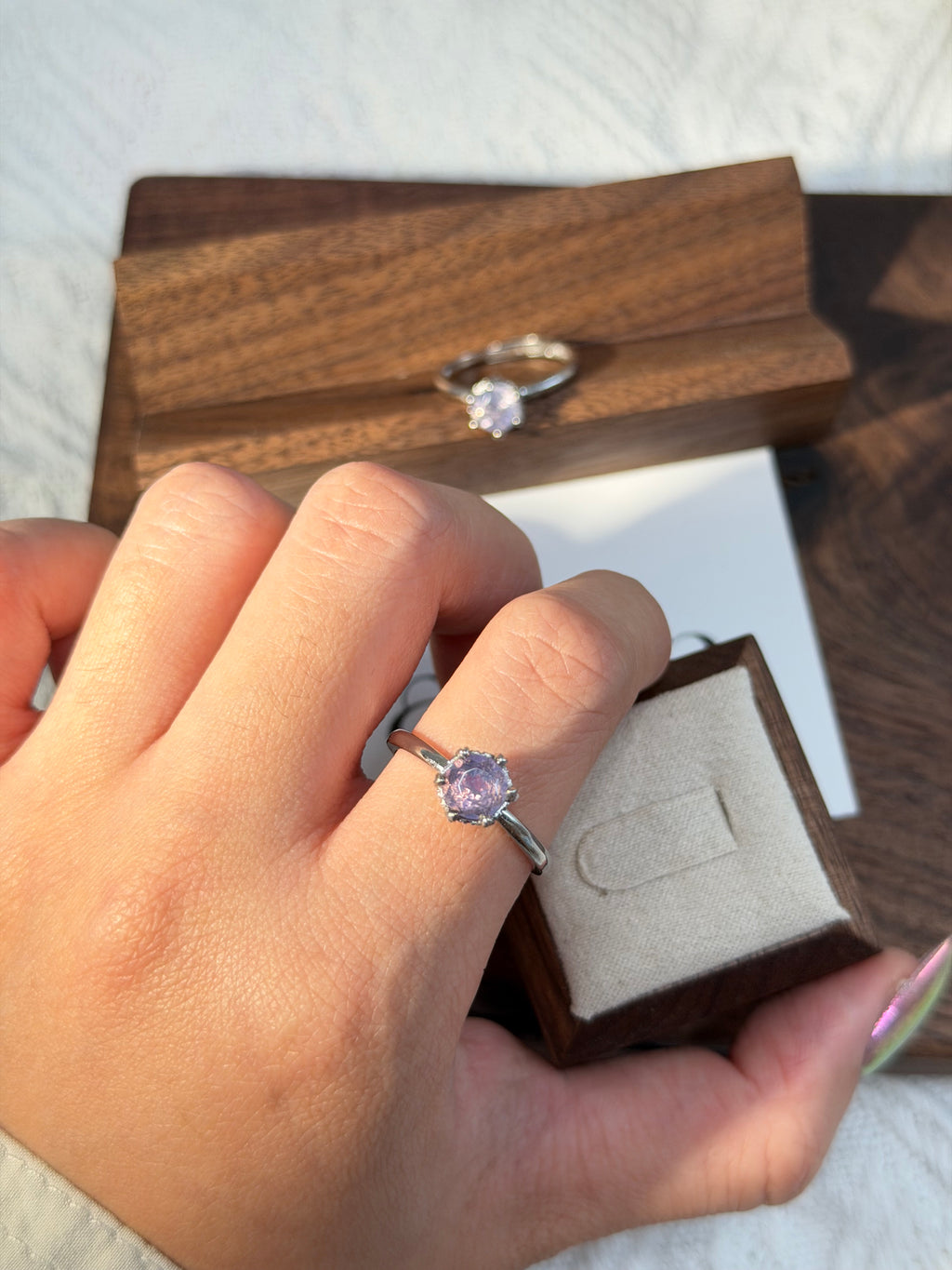 簡約款紫玉晶鈦鋼戒指