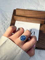 大貓眼藍晶鈦鋼戒指