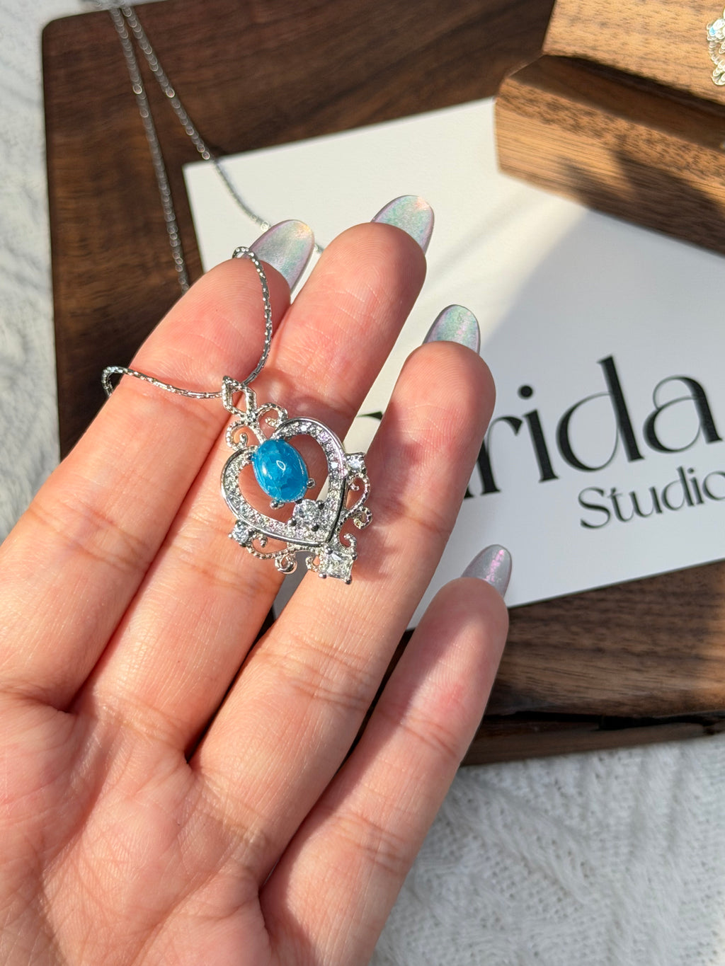 藍磷灰愛心吊墜