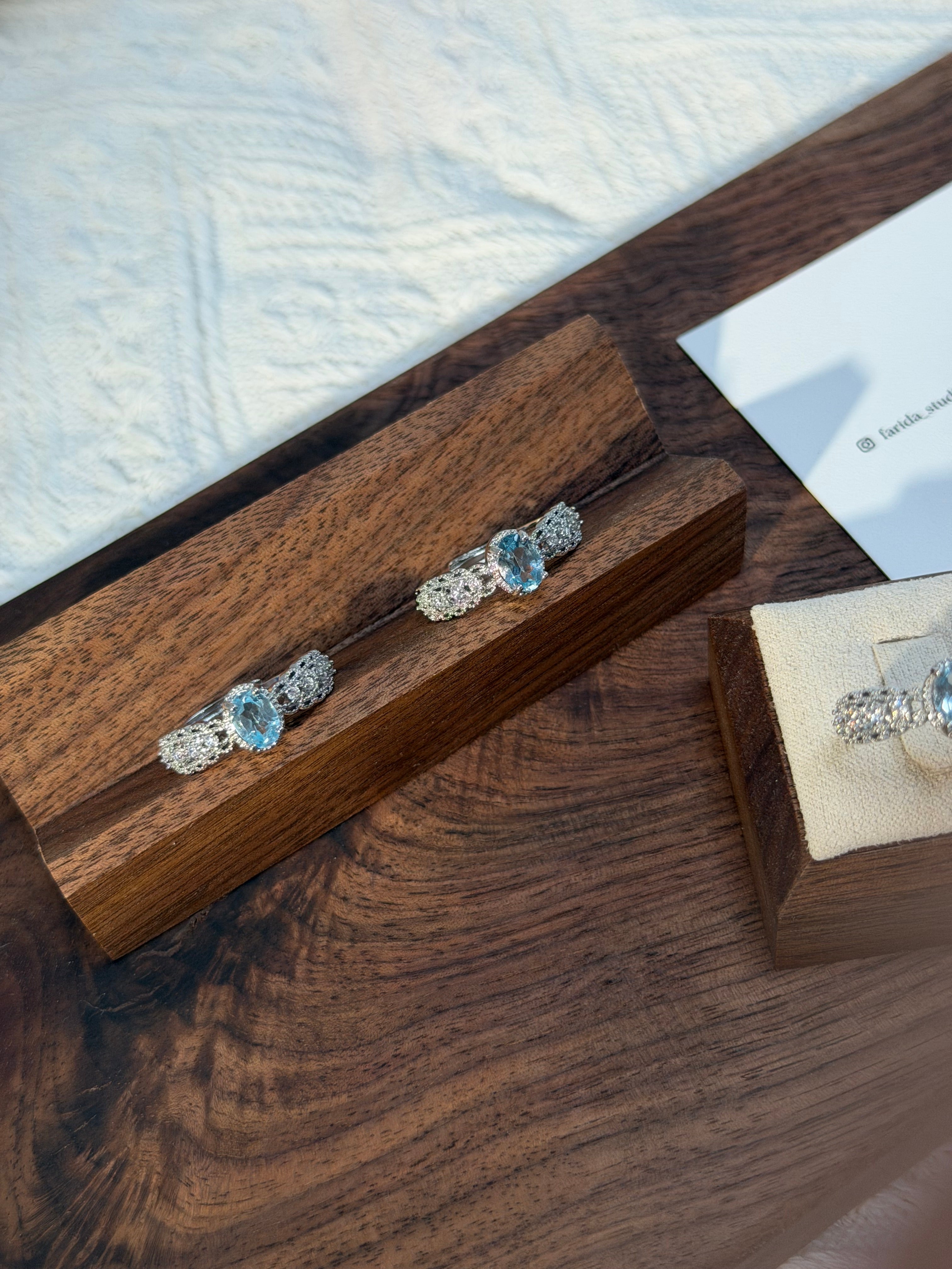 蕾絲藍托帕鈦鋼戒指