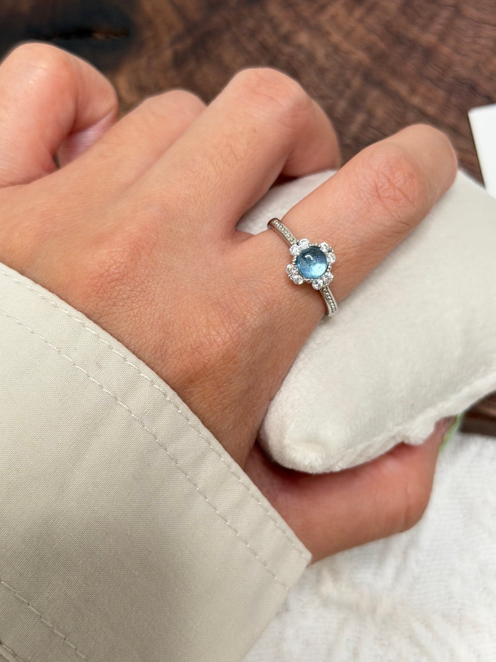 S925海藍寶小花戒指