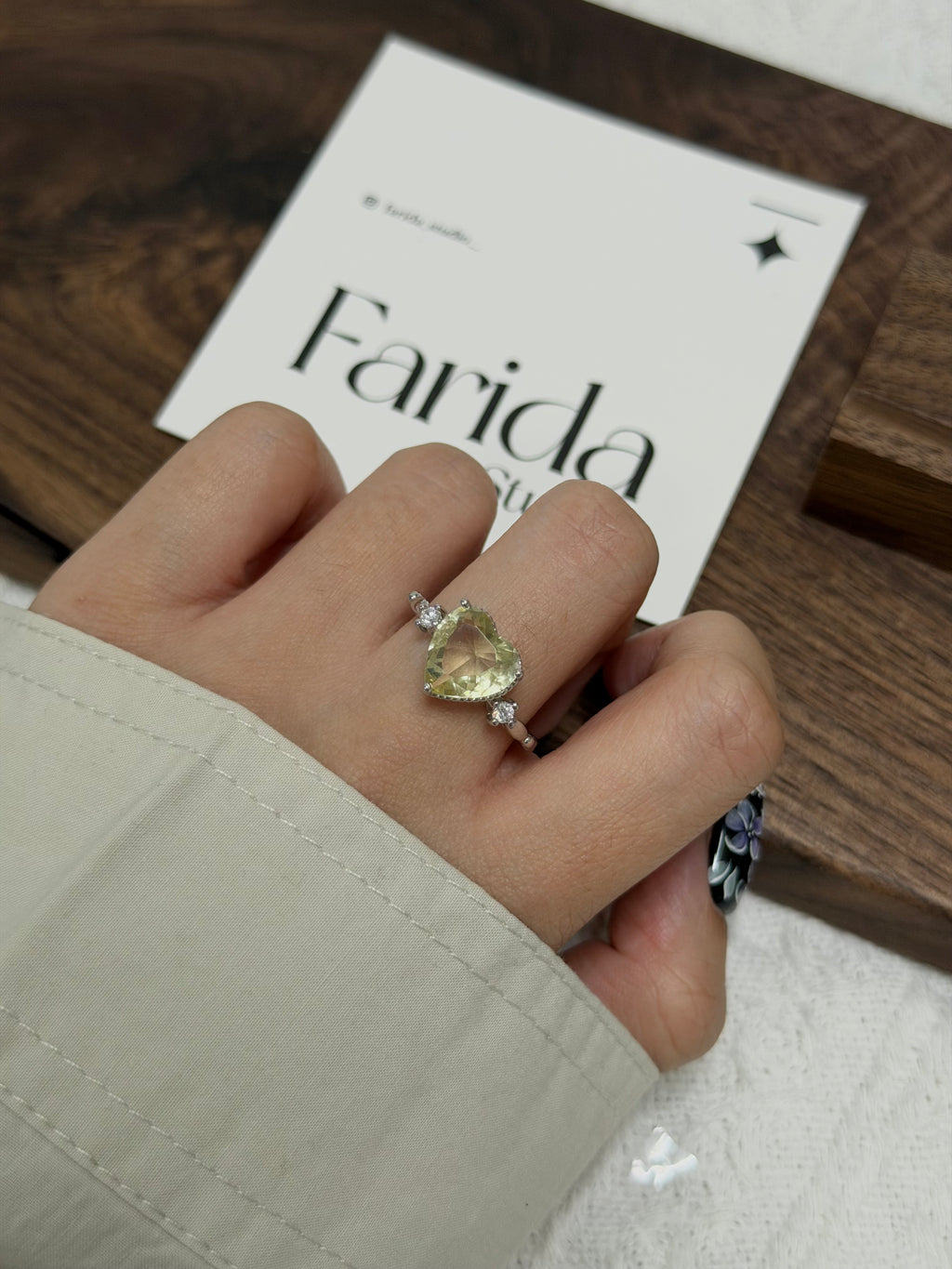 黃水晶心型戒指