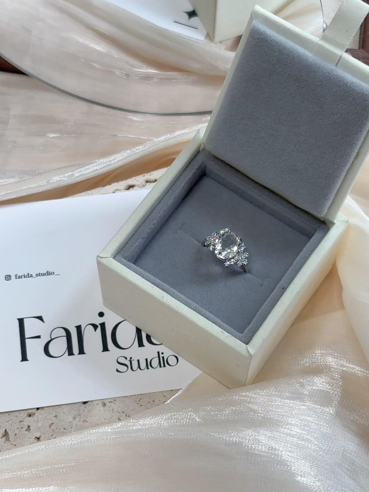 花綻——白水晶花花S925銀戒指