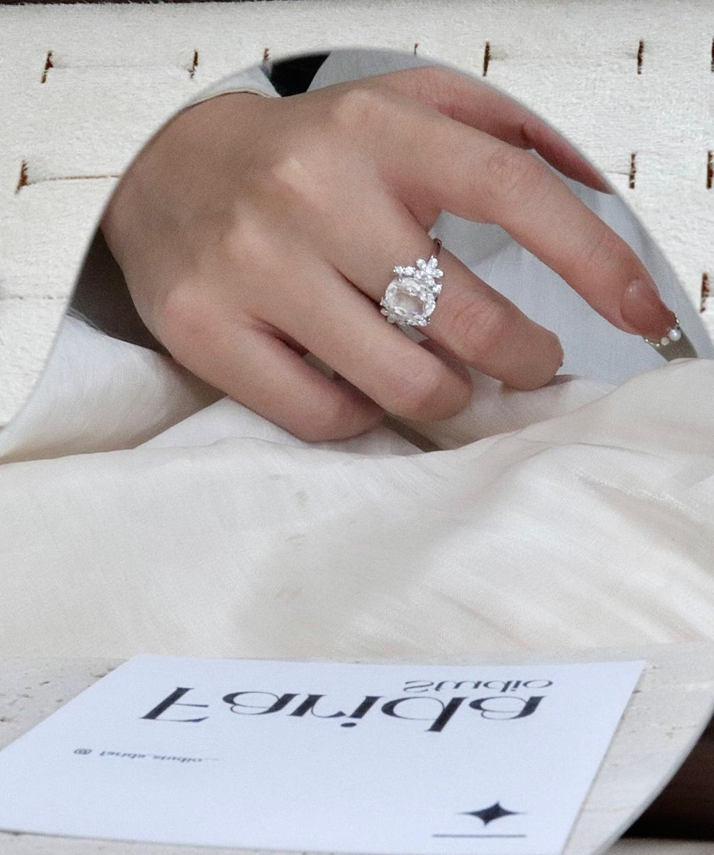 花綻——白水晶花花S925銀戒指