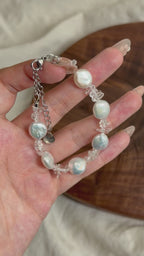 白水晶鈕扣珍珠手鏈